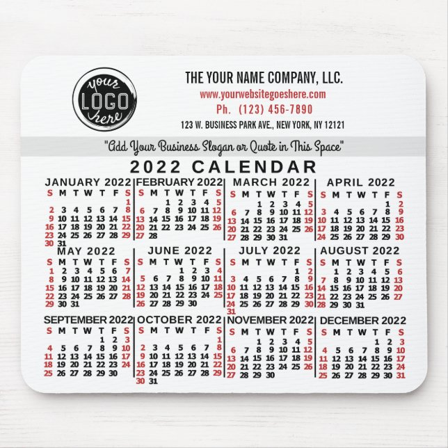 2022 Calendar Anpassningsbar Business Logotyp Namn Musmatta (Framsidan)
