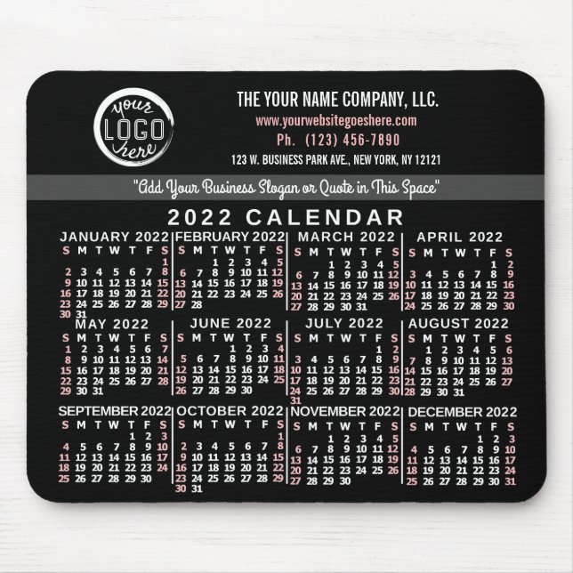 2022 Calendar Anpassningsbar Business Logotyp Namn Musmatta (Framsidan)
