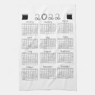 2022 Calendar Black Fabric Font Line Art Textiles Kökshandduk