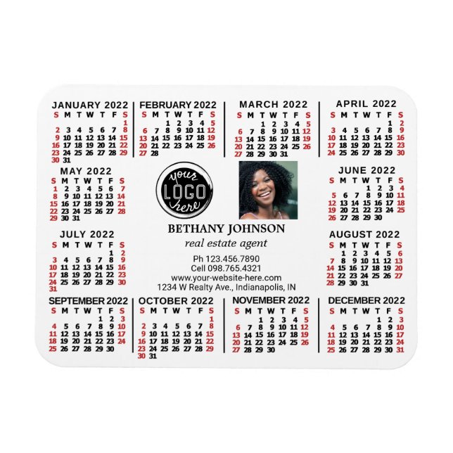 2022 Calendar Business Logotyp Photo Text Easy Anp Magnet (Horisontell)