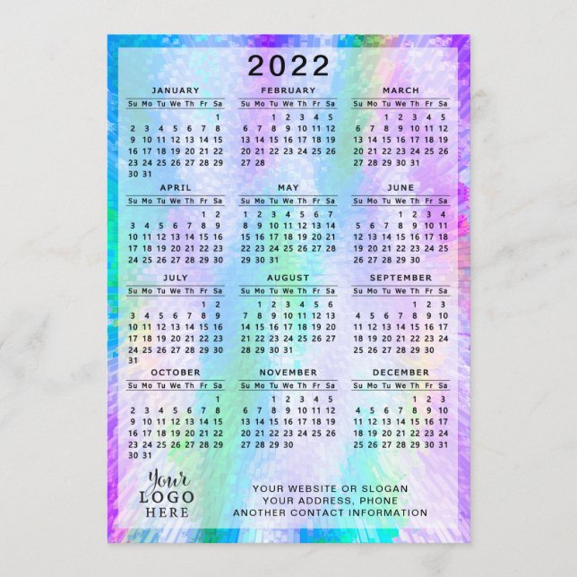 2022 Calendar Colorful Iridescent Holophy Program (Framsida)