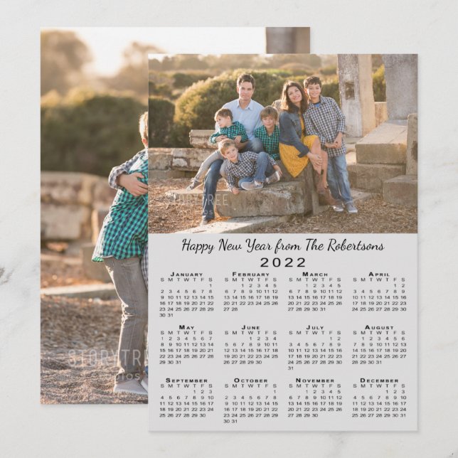 2022 Calendar Grått 2 Anpassningsbar Foton Gott ny Julkort (Fram/baksida)