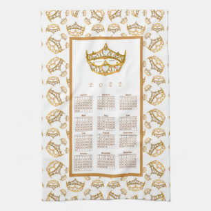 2022 Calendar Hearts Guld Krona Tiara Gräns Kökshandduk