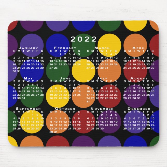 2022 Calendar HGBTQ Rainbow Polka dots on Black Musmatta (Framsidan)