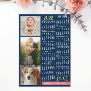 2022 Calendar Navy Coral Guld Photo Collage Magnet