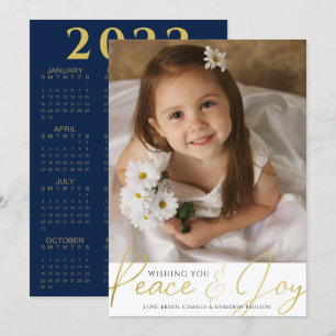 2022 Calendar PEACE AND JOY Guld Script Photo Holi Julkort