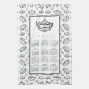 2022 Calendar Queen of Hearts Silver Krona Tiaras Kökshandduk