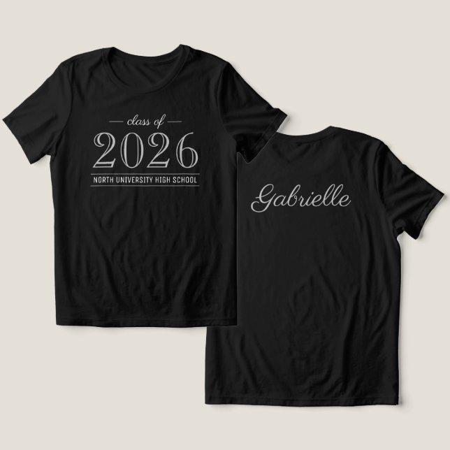 2022 Elegant Black and Grått Anpassningsbar Studen T Shirt (Design fram och bak)