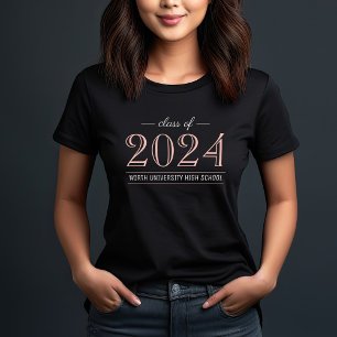 2022 Elegant Rosa Guld Svart Anpassad Examen T Shirt