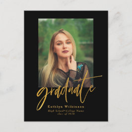 2022-Elegants svart Guld-foto-Studenten Inbjudan Vykort