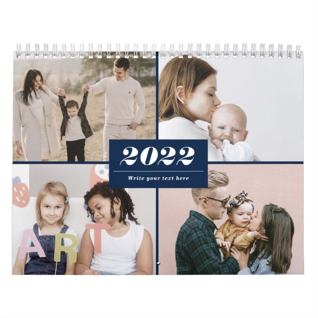 2022 Family Photo Collage Modern Enkel Elegant C Kalender (Omslag)