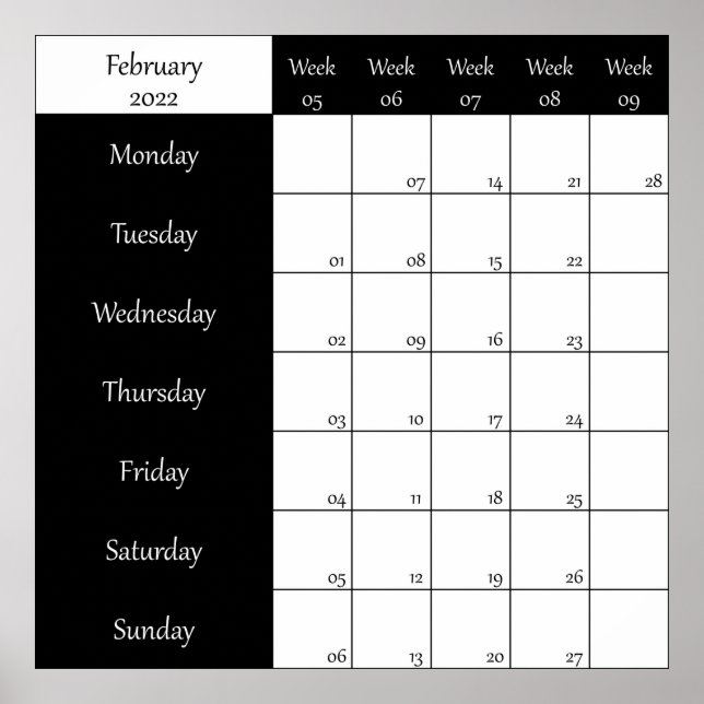 2022 februari Planner Weel-nummer Poster (Framsidan)