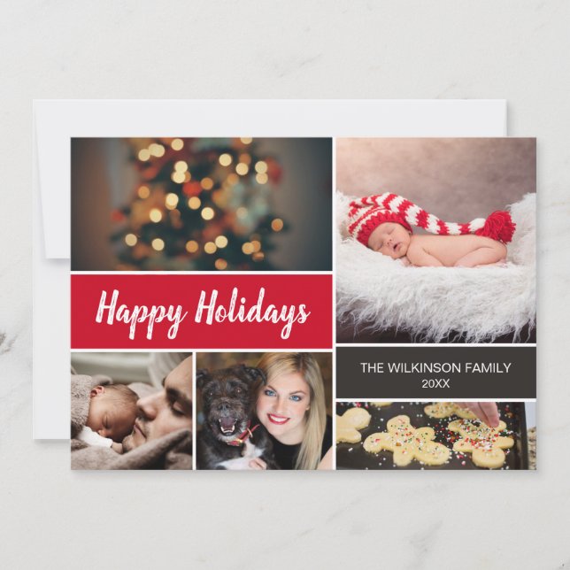 2022 Glad helg Red Family Collage - jul Julkort (Framsida)