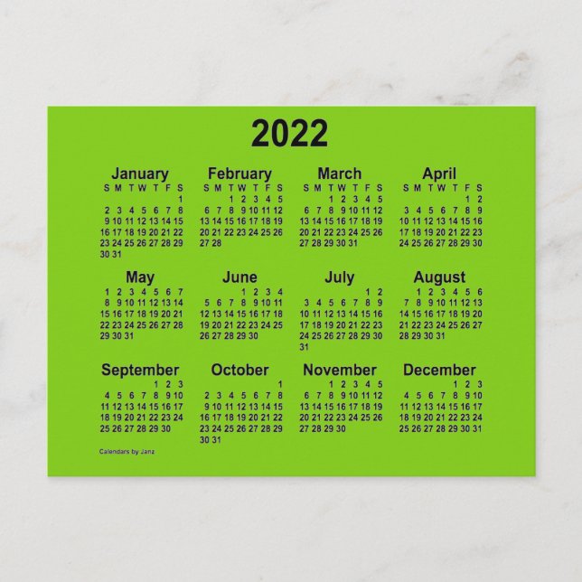 2022 Gulgrön Mini-kalender av Janz Vykort (Framsida)