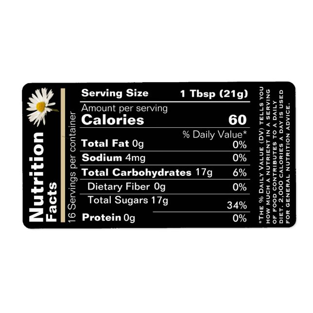 2022 Honung Nutrition Facts Label Black Guld Daisy Fraktsedel (Framsidan)