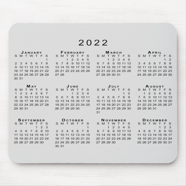 2022 Kalender - enkel Grått och svart musknapp Musmatta (Framsidan)