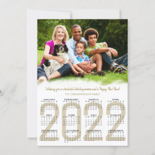 2022 Kalender Familjefoto Guld Nyår Julkort