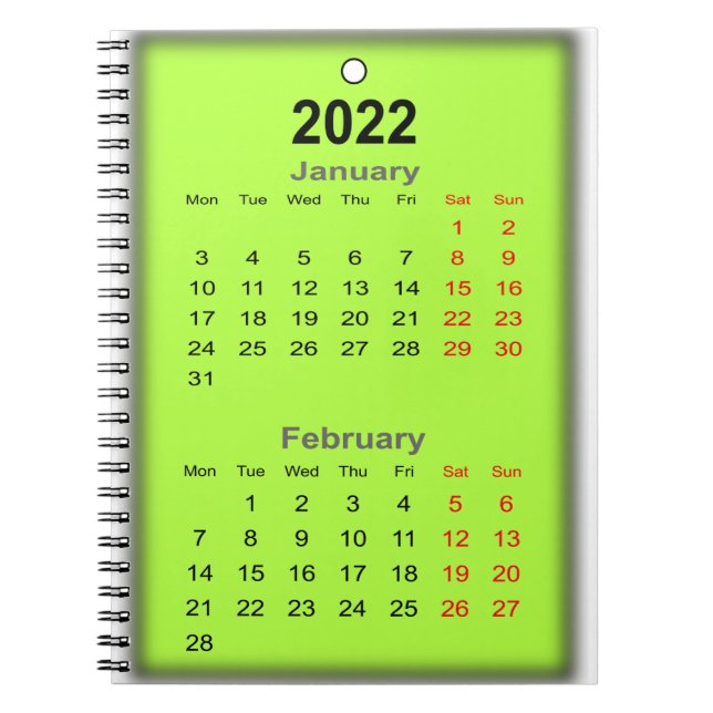 2022 Kalender i januari Anteckningsbok (Framsidan)