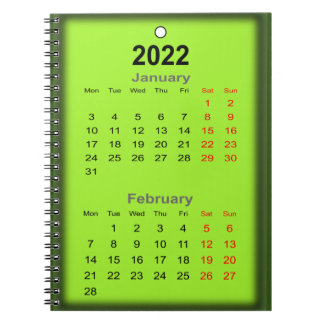 2022 Kalender Januari februari skriver ut den... Anteckningsbok