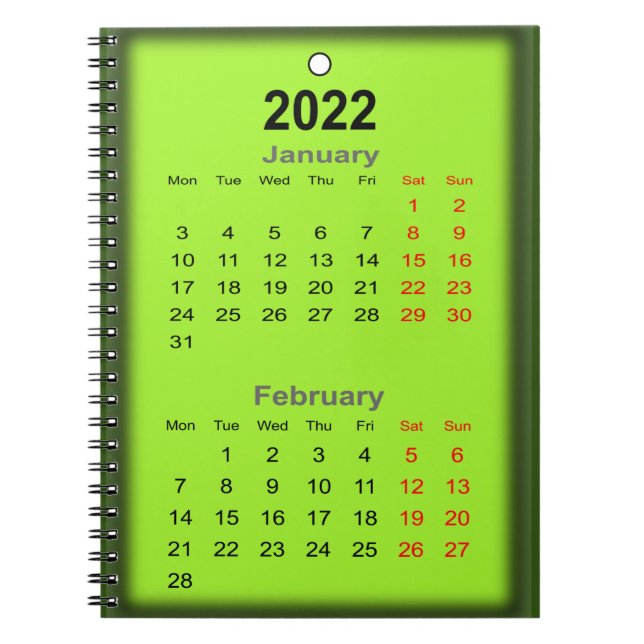 2022 Kalender Januari februari skriver ut den... Anteckningsbok (Framsidan)