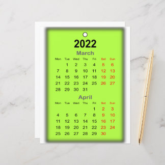 2022 Kalender Mars april Skriv ut den..