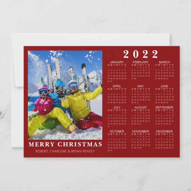 2022 Kalender Minimal MERRY CHRISTMAS Foto Röd Julkort (Framsida)