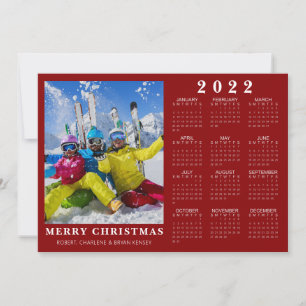 2022 Kalender Minimal MERRY CHRISTMAS Foto Röd Julkort