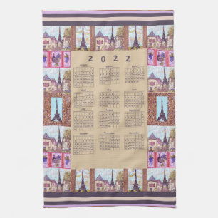 2022 Kalender Paris Eiffel Torn Pointillism Kökshandduk
