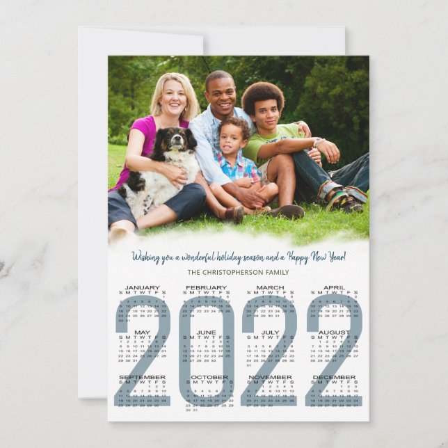 2022 Kalendern Familjefoto Blå Nytt År Julkort (Framsida)