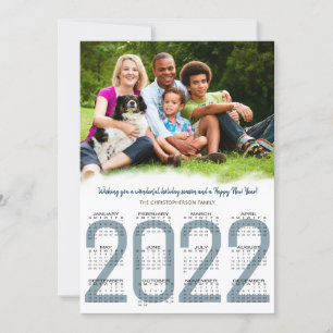 2022 Kalendern Familjefoto Blå Nytt År Julkort