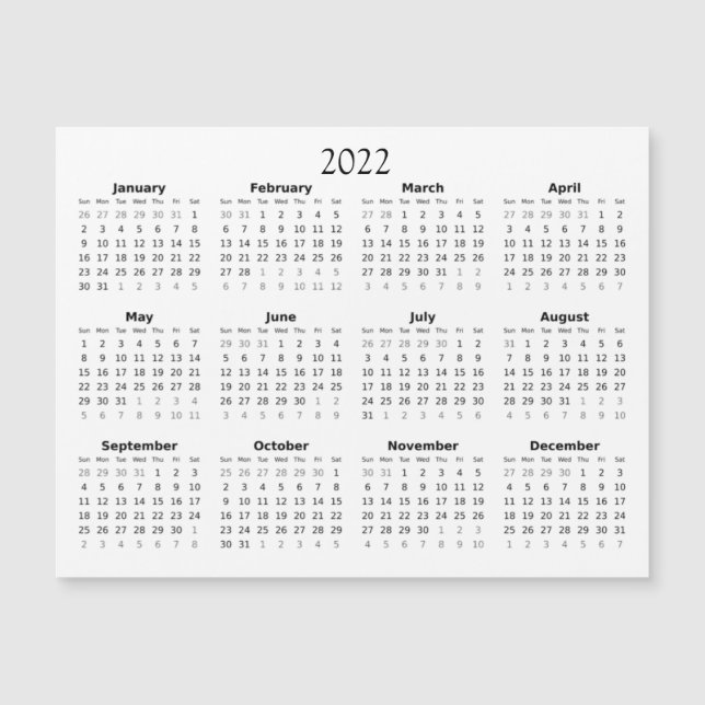 2022 Mini Kalender Magnetisk Inbjudningskort (Framsida)
