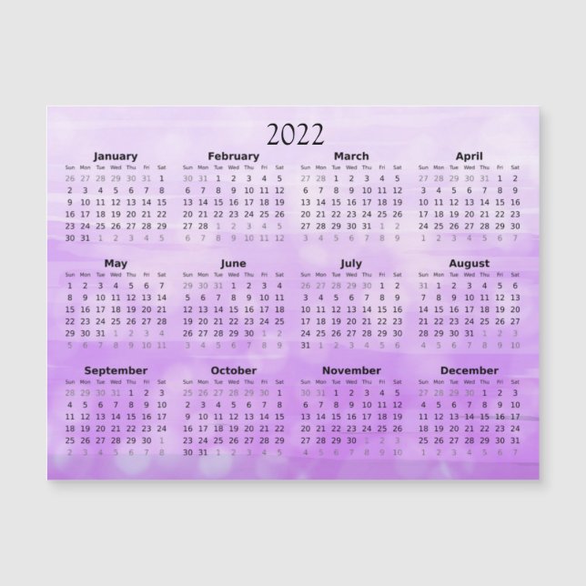 2022 Mini Kalender Magnetisk Ombre Lila Magnetisk Inbjudningskort (Framsida)