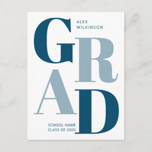 2022 Modern Blue Trendig Typography Guy Studenten Inbjudan Vykort