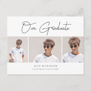 2022 Modern minimalistisk skript 3-foto Studenten Inbjudan Vykort