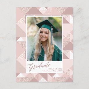 2022 Modern Rosa Glitter Script Photo Studenten Meddelande Vykort