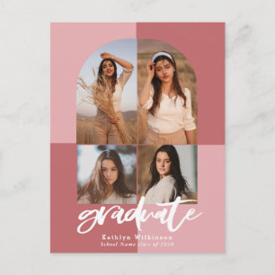 2022 Modern Script Ro Rosa Arch Multi Photo Grad Inbjudan Vykort