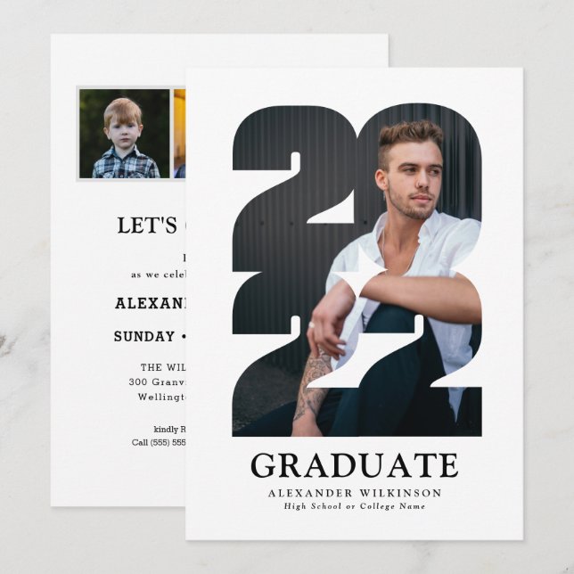 2022 Modern typografi Trendig 4 Foto Studenten Inbjudningar (Fram/baksida)
