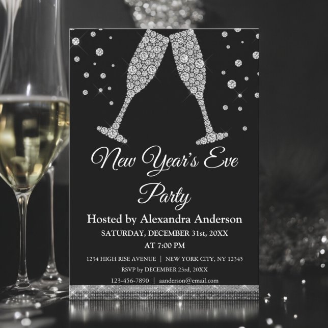 2022 Nyårsafton Party champagneglas Inbjudningar (Skapare uppladdad)