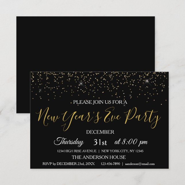 2022 Nyårsaftonen Party Glitter Gnistra Inbjudan (Fram/baksida)