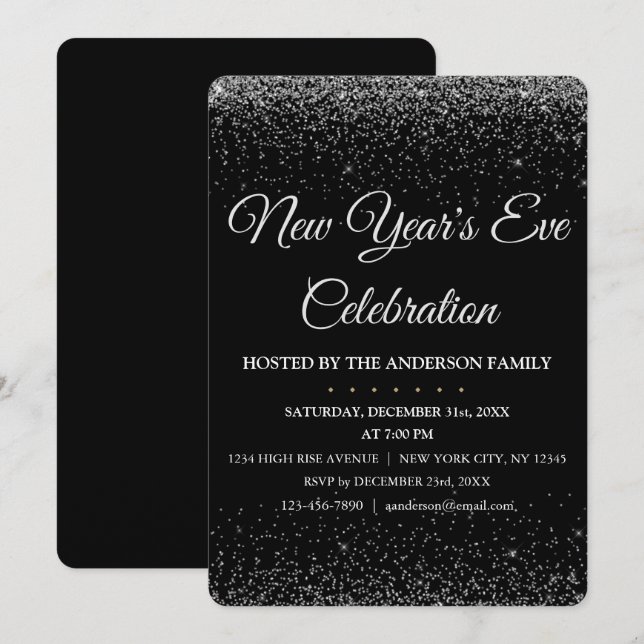2022 Nyårsaftonen Party Gnistra Glitter Inbjudningar (Fram/baksida)
