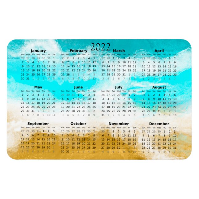 2022 Ocean Beach-kalender Mini Magnet (Horisontell)