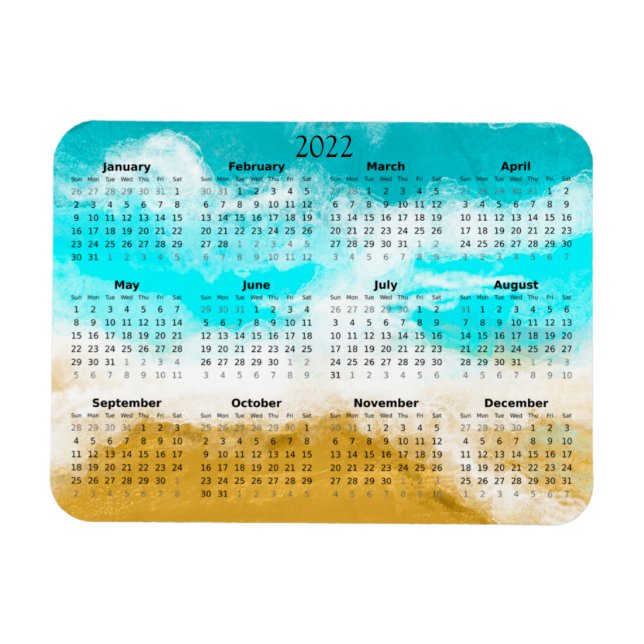 2022 Ocean Beach-kalender Mini Magnet (Horisontell)