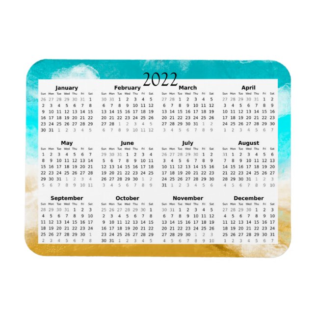2022 Ocean Beach Kalender Mini Magnet (Horisontell)