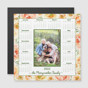2022 Peach Blommigt Photo Magnetic Calendar