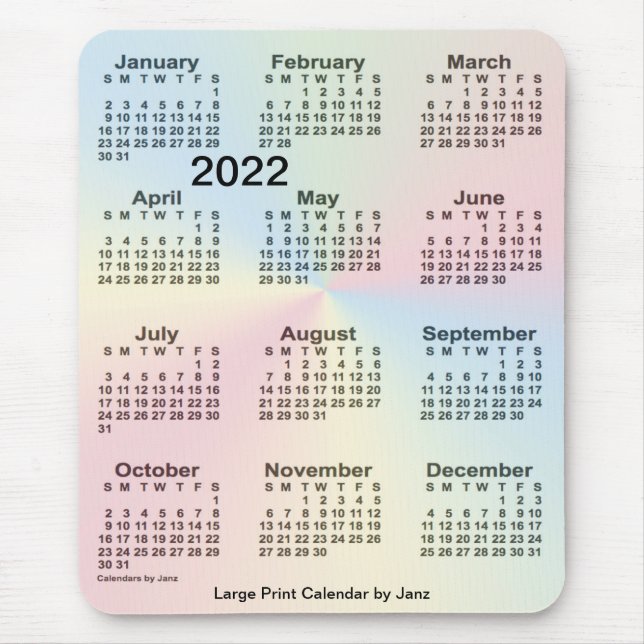 2022 Rainbow Cloud Large Print Calendar från Janz Musmatta (Framsidan)