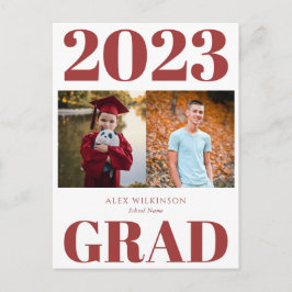2022 Red Modern Simple Script Photo Studenten Inbjudan Vykort
