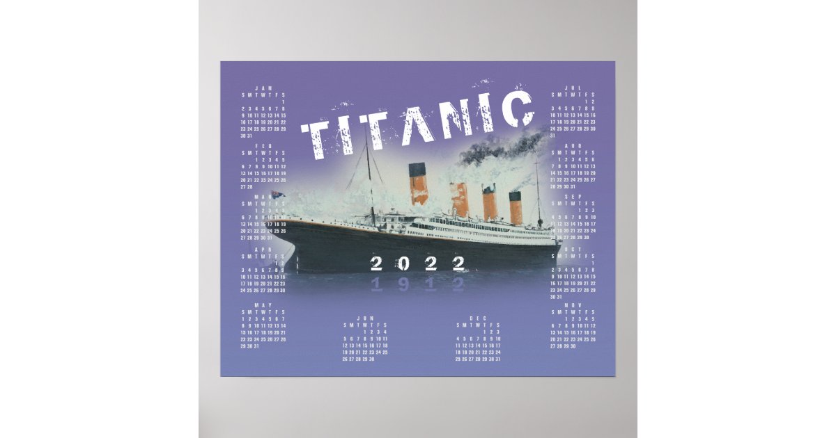 2022 RMS Titanic Lila Calendar Poster Zazzle se