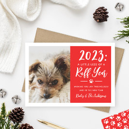 2022 Ruff Year Red Funny Dog Photo Julkort