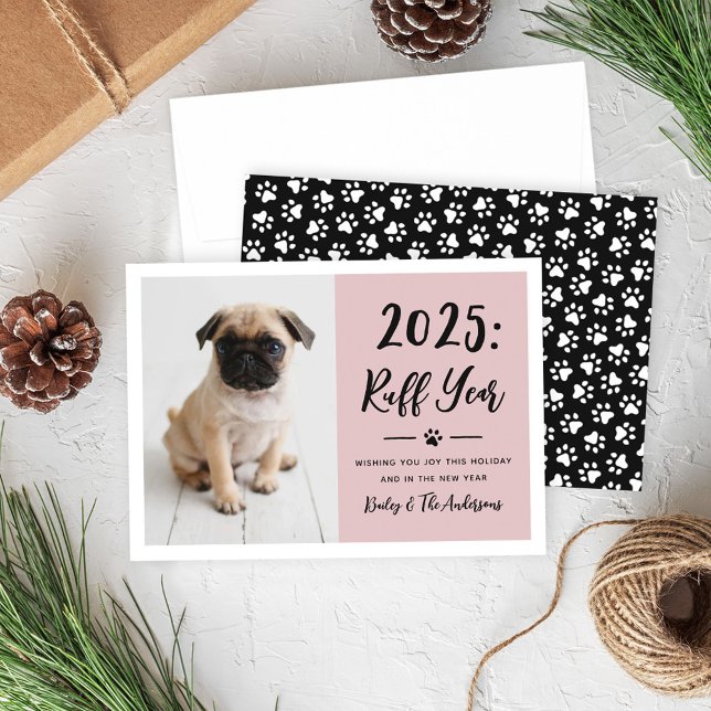 2022 Ruff Year Rosy Rosa Rolig hund Photo Julkort (Skapare uppladdad)