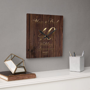 2022 Rustic Ruby Bröllop 40-årsjubileum Fyrkantig Klocka